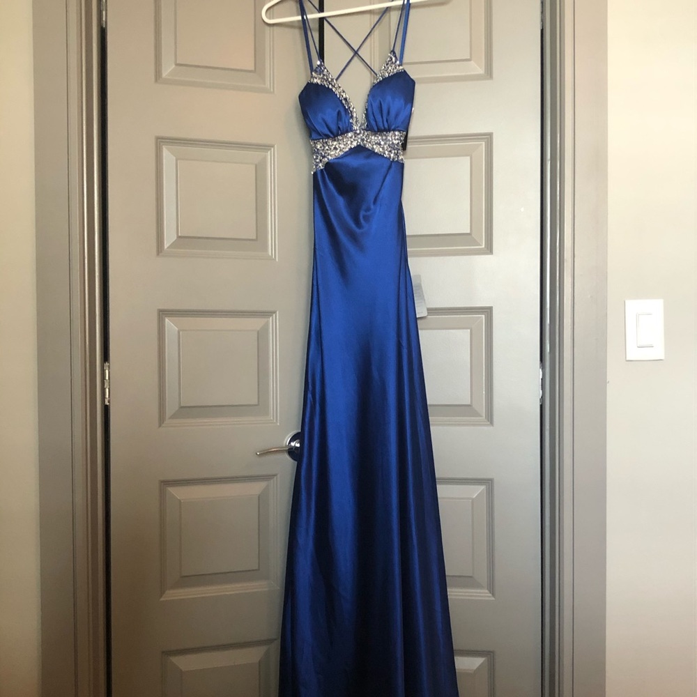 Blue embroidered formal dress